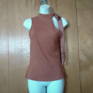 MOTF Women's Small Mock Neck Sleeveless Rib Knit Tank Top Blouse With Tie